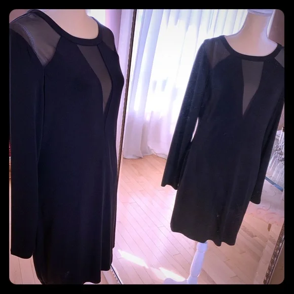 Express, Blk Long Sleeved Dress, Part Sheer Top L - Picture 1 of 4